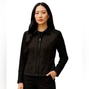 Simon Chang Denim Black Patterned Zip Up Jacket
